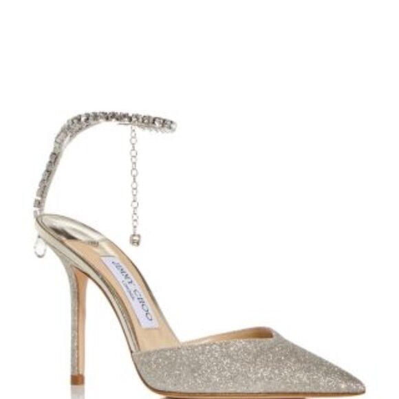 Jimmy Choo Saeda 100 Glitter Pumps Platinum Ice/Crystal IT40 (US 10) NWT - Picture 1 of 2